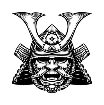 recommend clip art: shogun helmet engraving black and white outline
