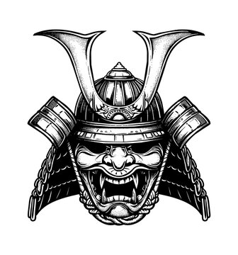 recommend clip art: shogun helmet engraving black and white outline