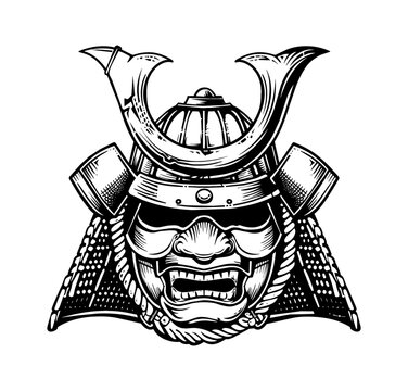 recommend clip art: shogun helmet engraving black and white outline