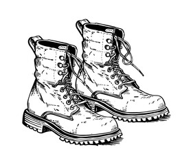 soldier boot engraving black and white outline