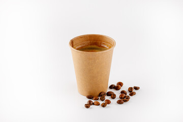 Americano coffee in a craft cup, takeaway coffee on a white background