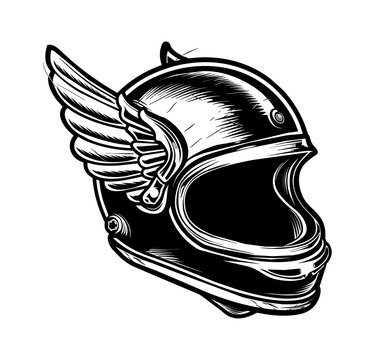 recommend clip art: motorcycle helmet wing engraving black and white outline