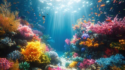 Fototapeta premium Vibrant Underwater Coral Reef Teeming with Marine Life