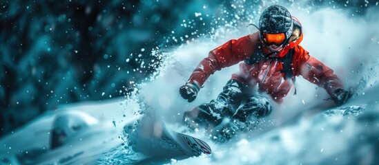 Snowboarder Carving Through Powder