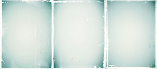 Set of three blank vintage paper poster with white borders and faded green tint. Grunge background overlay.