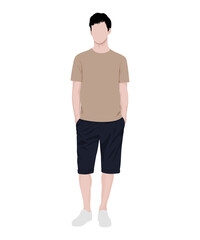 Fototapeta premium Vector illustration of a man in a beige t-shirt and black shorts. Completed with white sneakers.