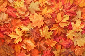 Autumn leaves close up background. Colorful fall leaves pattern. Macro top view