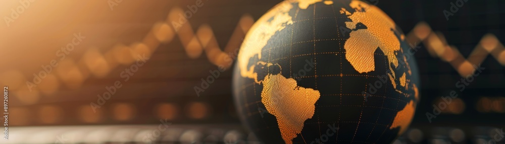 Poster global economic growth and development a macroeconomic perspective with a globe and a graph - concep