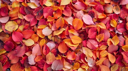 Autumn leaves close up background. Colorful fall leaves pattern. Macro top view