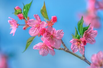 Obraz premium A pink flower blooming on a branch
