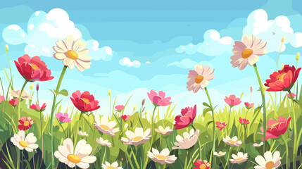 Fototapeta premium meadow with wildflowers vector cartoon illustration background