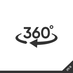360 degree icon. Black filled vector illustration. 360 degree symbol on white background. Can be used in web and mobile.