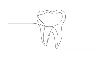 Vector continuous one line drawing of tooth, the best use for logo banner illustration dentist medical concept