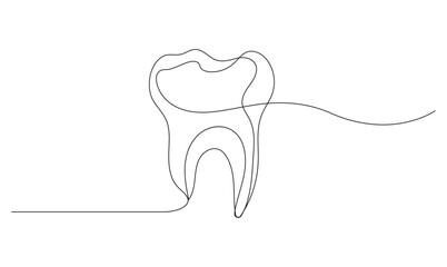 Vector continuous one line drawing of tooth, the best use for logo banner illustration dentist medical concept