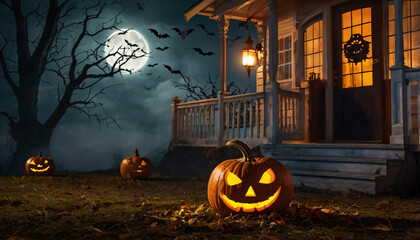 halloween eve celebration with pumpkins produced ai