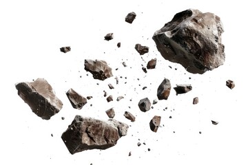 A picture of various sizes and shapes of rocks suspended mid-air