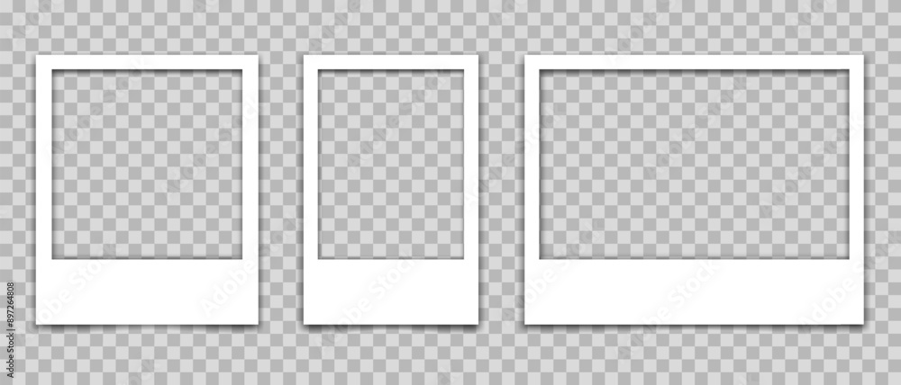 Poster vector empty photo frames with shadow isolated on transparent background. template mockup photo desi