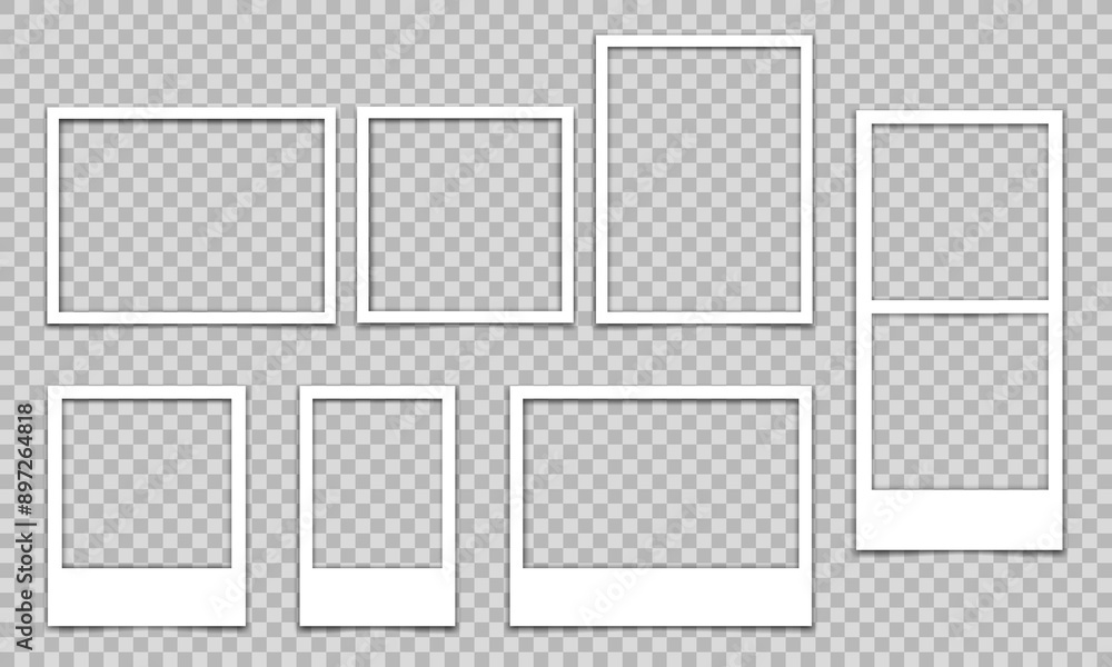 Poster vector empty photo frames with shadow isolated on transparent background. template mockup photo desi