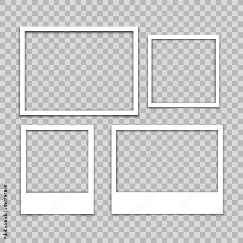 Poster vector empty photo frames with shadow isolated on transparent background. template mockup photo desi