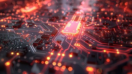 Fototapeta premium Abstract rendering of a glowing circuit board symbolizing tech advancements in business.