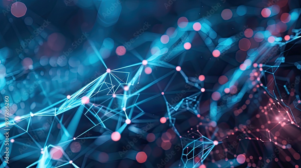 Poster abstract web of digital connections on a high-tech background, showcasing a network of information.