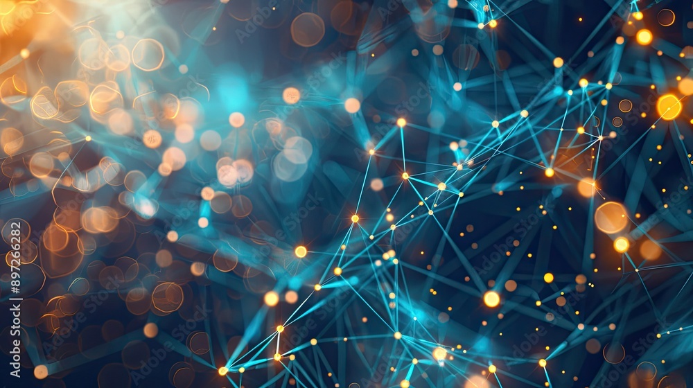 Poster abstract web of digital connections on a high-tech background, showcasing a network of information.