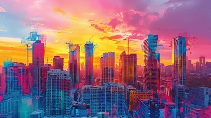 Fototapeta premium Dynamic Construction Site with Modern Properties - Representation of Growth and Success in Real Estate