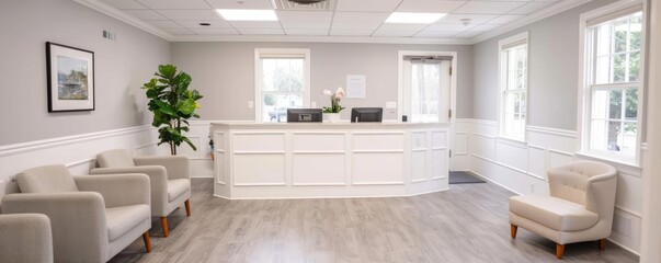 Bright and welcoming dental reception area, friendly office environment