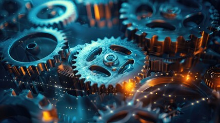 Conceptual graphic of gears and cogs representing business processes and efficiency.