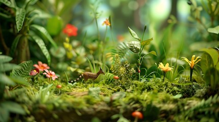 Miniature jungle set with tiny animal figures 