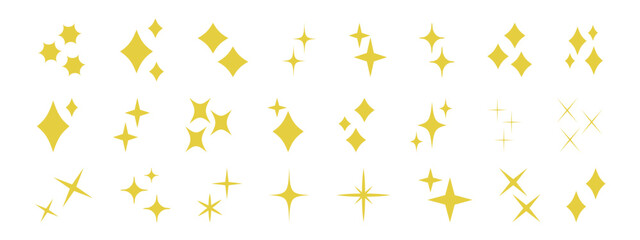 Stars set icons.Shine icons. Christmas vector symbols isolated.Sparkle star icons.isolated yellow shining illustration set。