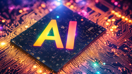 Artificial Intelligence technology, chip IC on PCB, PCB circuit board, electronic computer background, Futuristic innovative technologies. Generative ai.
