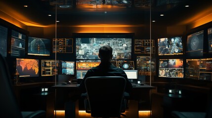 Computer engineer in server room with data center background, digital technology, it support concept