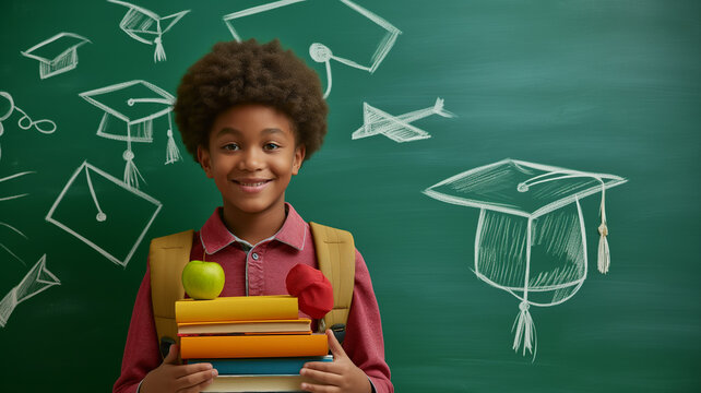 Cheerful Student with Books and Graduation Theme