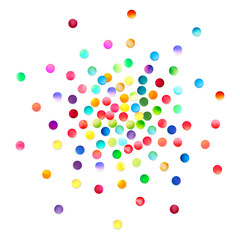 An artistic explosion of colorful bubbles radiating outwards, set against a pure white background for a strikingly joyful visual effect.