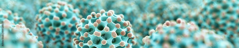 Aufkleber abstract close-up of turquoise and white cell structures in 3d render - biomedical science illustrat