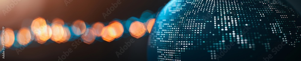 Poster abstract digital globe with blurred lights - futuristic technology background for innovation and con