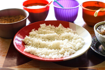 Indonesian Food White Rice, Coto and Spices