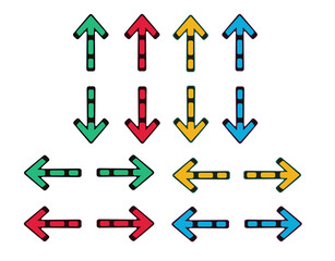 Upload and download colorful arrows. On isolated transparent background.