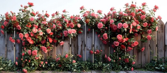 Pink Roses Climbing a Wooden Fence