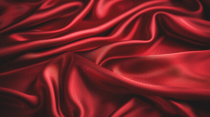 Obraz premium Close-up of elegant red satin with gentle wavy folds.