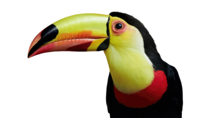  a vibrant and colorful toucan bird on white background.