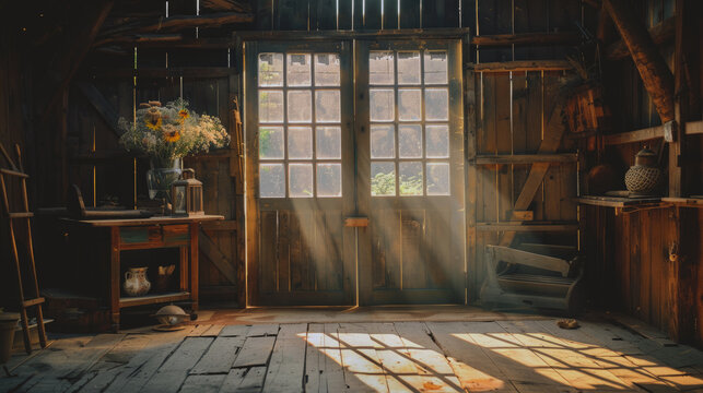 Sunlight shines through the window of a country cottage.
