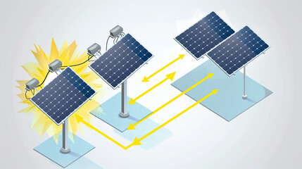 An illustration of a solar energy system featuring solar panels on a building, integrating renewable energy technology into the environment. This image highlights sustainable energy solutions.