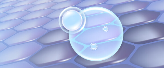 Hyaluronic acid and Niacinamide hair and skin solutions ad, blue collagen serum drops into skin cell with cosmetic advertising background ready to use, illustration vector.