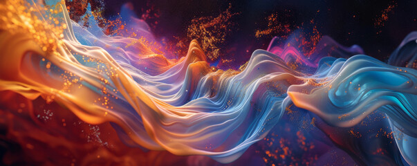 Fototapeta premium Abstract flowing vibrant colors with sparkles and