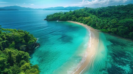 Fototapeta premium Breathtaking Tropical Beach Oasis in Vibrant Hues of Blue and Green