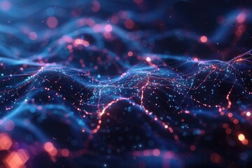 Obraz premium A futuristic image of interconnected blue and pink lights forming a complex network