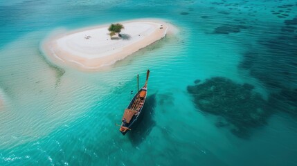 Fototapeta premium Aerial view of floating boats in clear blue water. AI generated image