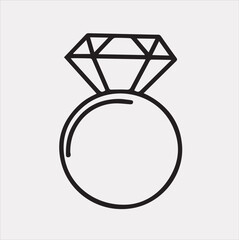 Diamond ring one-line art silhouette vector on a white background